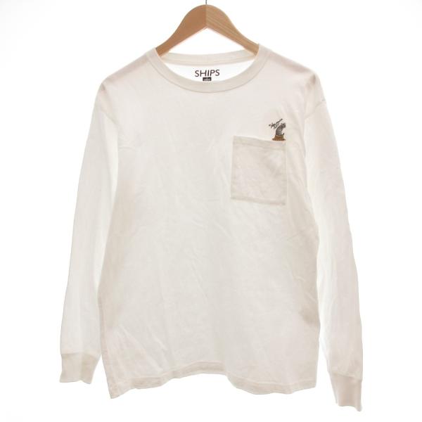 シップス SHIPS Tシャツ ロンT M 長袖 刺繍 胸ポケット 白 ホワイト /JS ■ECA0...