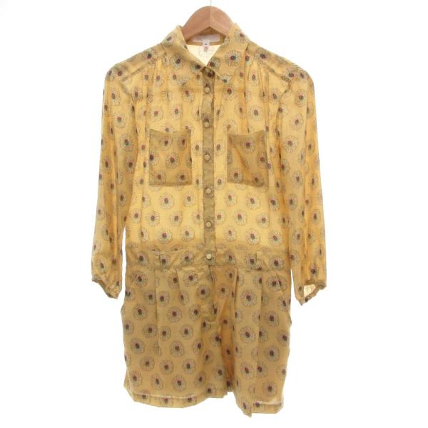 ジルスチュアート JILL STUART オールインワン シャツ ショートパンツ 長袖 総柄 2 茶...