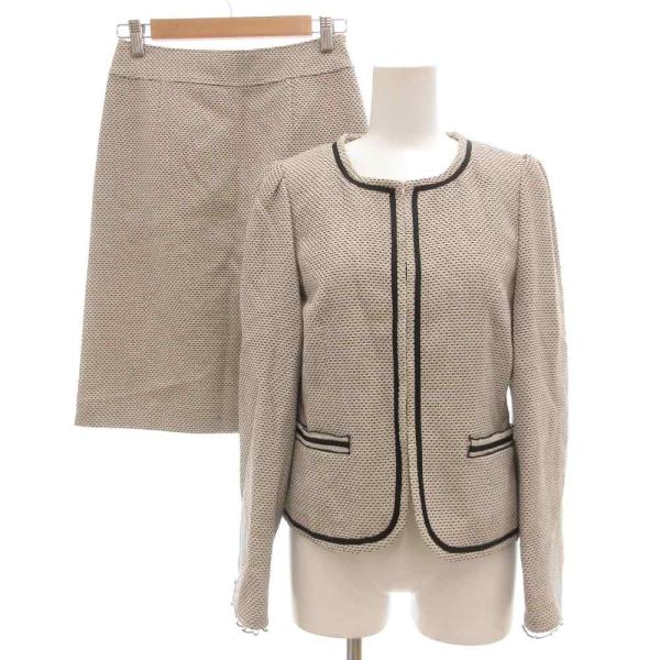 ブリジット BRIGITTE セットアップ ノーカラージャケット スカート 9 ひざ丈 グレー ピン...