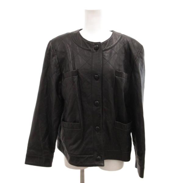 ノーブランド レザージャケット ノーカラー キルティング M 黒 ブラック /JS ■ECA001 ...