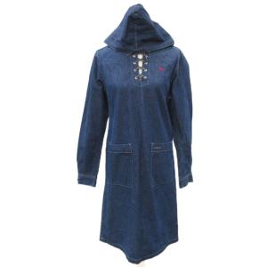 ラブラ LABRA デニムワンピース 長袖 紺 ネイビー ミモレ丈 レースアップ /HO45 ■GY66 レディース