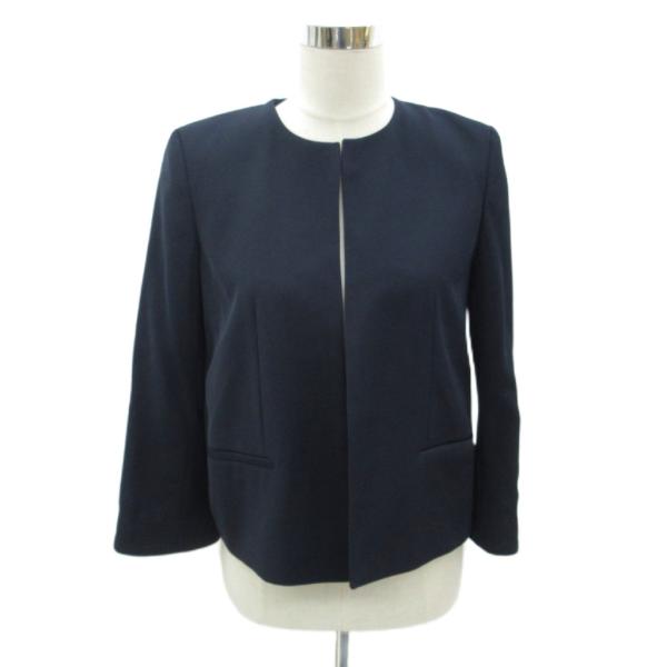 ザラ ベーシック ZARA BASIC ノーカラージャケット 上着 ミドル丈 前開き S 紺 無地 ...