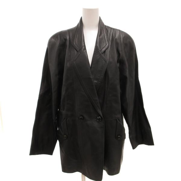 ノーブランド レザーコート ジャケット ダブル 本革 F 黒 ブラック /JS ■ECA001 レデ...