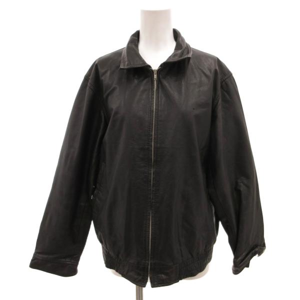 ノーブランド レザージャケット ブルゾン ジップアップ 牛革 L 黒 ブラック /JS ■ECA00...