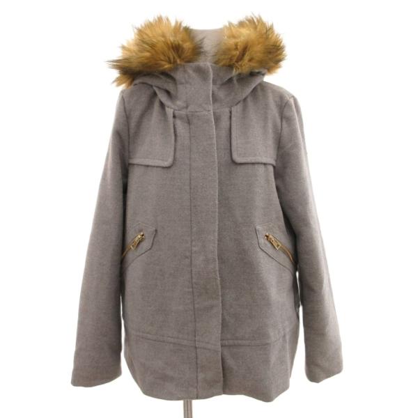 ザラ ベーシック ZARA BASIC フーデッドコート ジップアップ フェイクファー S グレー ...