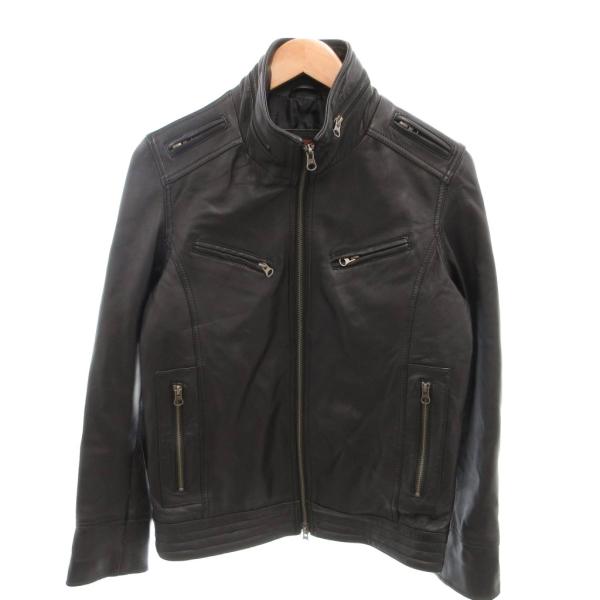 フリーダム Freedom ラムレザージャケット ライダース シングル ダブルジップアップ M 黒 ...