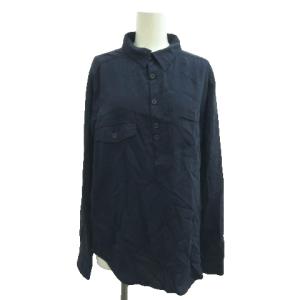 アズールバイマウジー AZUL by moussy シャツ M 紺 ネイビー 長袖 プルオーバー 胸ポケット 袖ロールアップ /GR ■GY58 メンズ