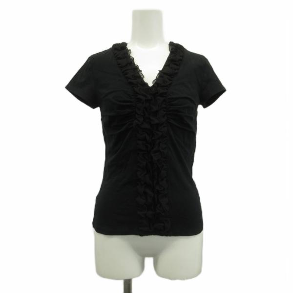 マテリア MATERIA Tシャツ カットソー 半袖 Vネック フリル 38 黒 ブラック /XZ ...