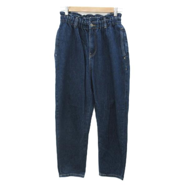 ザラ ZARA デニムワイドテーパードパンツ ジーンズ S インディゴ シャーリングウエスト ハイウ...