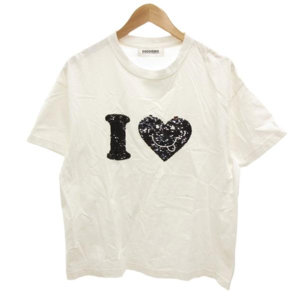 ディスカバード DISCOVERED Tシャツ 1 半袖 スパンコール ハート 白 ホワイト 黒 ブ...