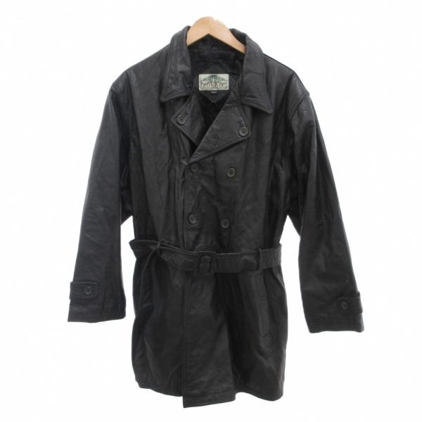 BONBEC レザーコート トレンチ ジャケット L ダブルボタン 牛革 黒 ブラック /JS ■E...