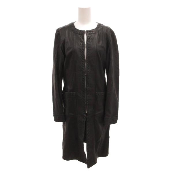 モガ MOGA ノーカラーコート レザー 羊革 2 黒 ブラック /JS ■ECA002 レディース