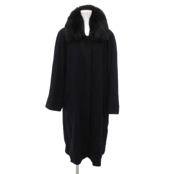 HI-GRADE ロングコート カシミヤ フォックスファー メルトン 15 濃紺 ダークネイビー /...