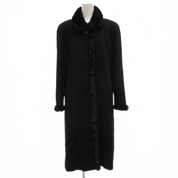 LINO HOUSE ミンクファーコート カシミヤ 毛皮 ロング メルトン 7 黒 ブラック /JS...
