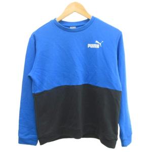 プーマ PUMA トレーナー スウェット 長袖 クルーネック ロゴ プリント 160 青 ブルー 黒 ブラック /XZ ■ECD001 メンズ