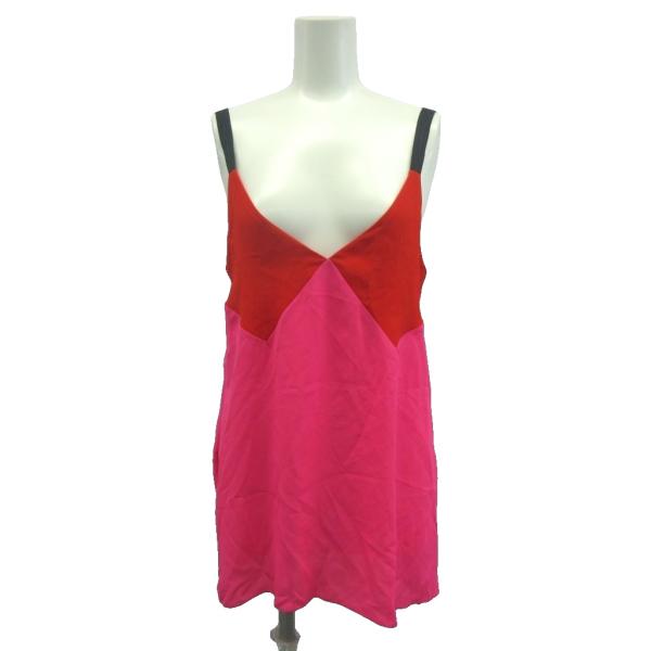 ディクシー Dixie キャミソール M 赤 レッド ネオンピンク Vネック ノースリーブ 配色デザ...