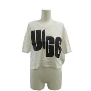アグ UGG Tシャツ XS 白 ホワイト ロゴプリント ラウンドネック 半袖 クロップド丈 カットソー /PP ■ECD001 レディース