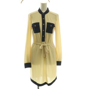 トリーバーチ TORY BURCH 長袖シャツワンピース ひざ丈 XS アイボリー 紺 ネイビー /SS ■OS ■ECD002 レディース