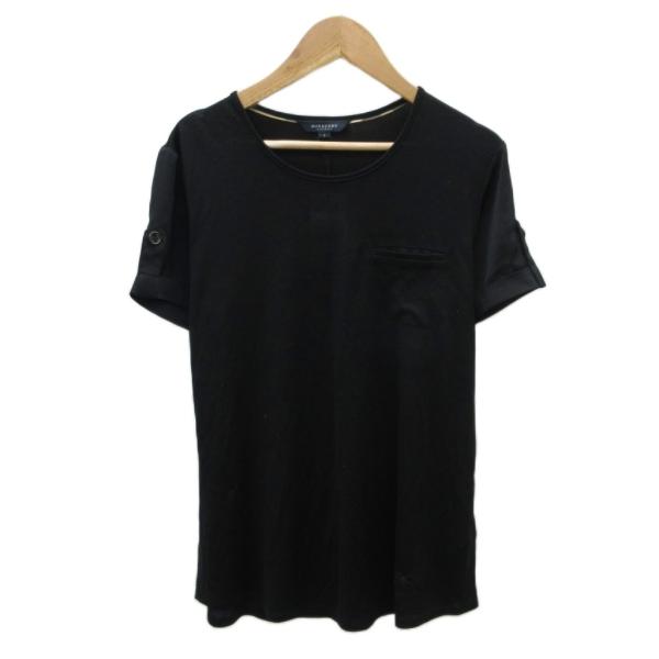 未使用品 バーバリー ロンドン Tシャツ カットソー 1 黒 ブラック ラウンドネック 半袖 ロール...