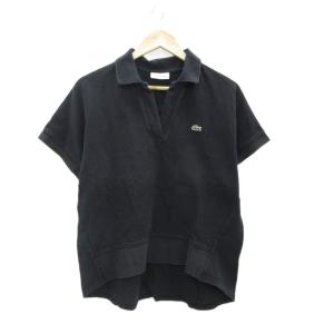 ラコステ LACOSTE ポロシャツ 鹿の子 36 黒 ブラック スキッパーカラー 半袖 /YS32 ■ECE003 レディース