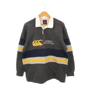 カンタベリー CANTERBURY of New Zealand ラガーシャツ ポロシャツ 裏起毛 スポーツウエア S グレー 長袖 ボーダー柄 /AH36 ■ECE003