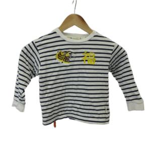 ボワ BOWA 子ども服 カットソー ロンT 110 白 ホワイト ボーダー柄 漢字刺繍 /MD ■ECE003 キッズ