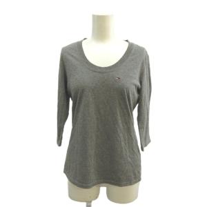 トミーガール tommy girl Tシャツ カットソー M グレー ラウンドネック 七分袖 ロゴ刺繍 /MD ■ECC002 レディース