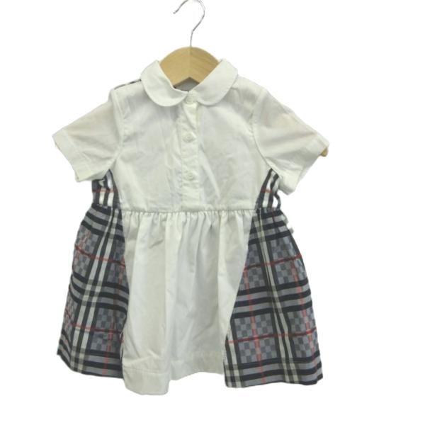 バーバリー BURBERRY シャツ カットソー 80 白 ホワイト グレー チェック柄 丸襟 半袖...