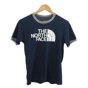 ザノースフェイス THE NORTH FACE Tシャツ カットソー 半袖 クルーネック ロゴ プリント M 紺 ネイビー グレー /XZ ■ECA003 メンズ