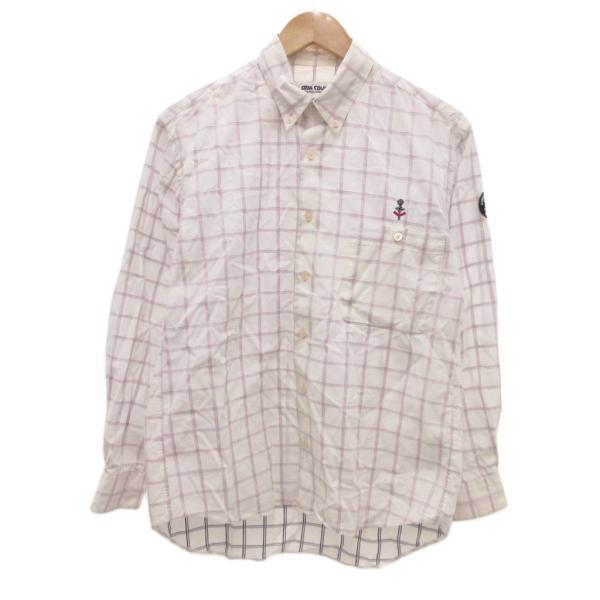 シナコバ SINA COVA ボタンダウンシャツ 長袖 チェック柄 ワッペン M 白 ホワイト ピン...
