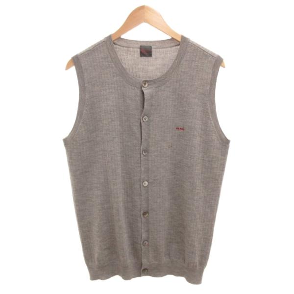 パパス Papas ニットベスト ウール ロゴ刺繍 M グレー /JS ■ECA003 メンズ