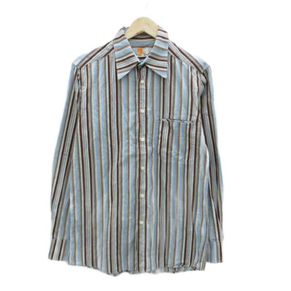 イージーバイゼニア EZ by Zegna カジュアルシャツ L 茶 ブラウン ストライプ柄 長袖 ...
