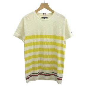 トミーヒルフィガー TOMMY HILFIGER Tシャツ カットソー M 白 ホワイト 黄 イエロー ボーダー柄 ラウンドネック 半袖 /MD ■ECB002 レディ