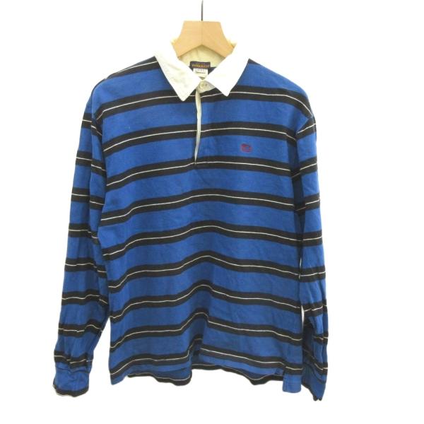 ウールリッチ WOOLRICH ポロシャツ ラガーシャツ M 青 ブルー ストライプ柄 ポロ襟 長袖...