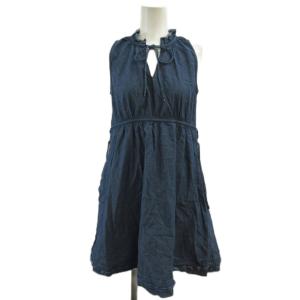 トミーヒルフィガー TOMMY HILFIGER ワンピース デニムワンピース 青 ブルー ノースリーブ フリルネック キーホールネック /RK