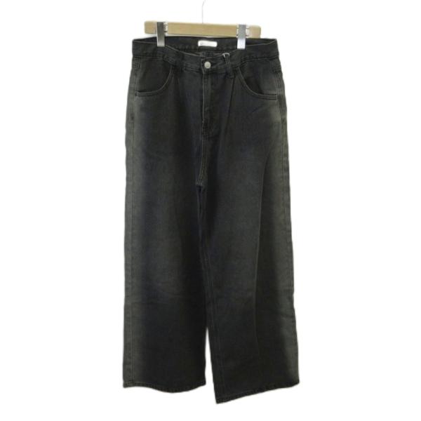 未使用品 ジャバ JaVa デニム ジーンズ L 黒 ブラック 無地 ワイドシルエット クロップド丈...