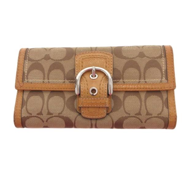 コーチ COACH 長財布 ベージュ シグネチャー柄 バックルデザイン レザー縁取り /SX ■GY...