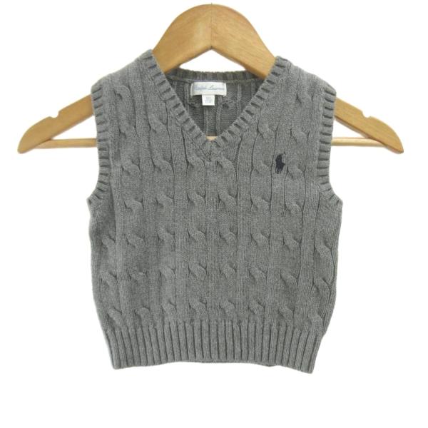 ラルフローレン RALPH LAUREN 子ども服 ニットベスト 80 グレー Vネック ケーブルニ...