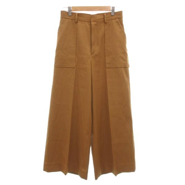 アストラット ASTRAET 美品 ワイドパンツ スラックス ウール 2 キャメル パッチポケット ...