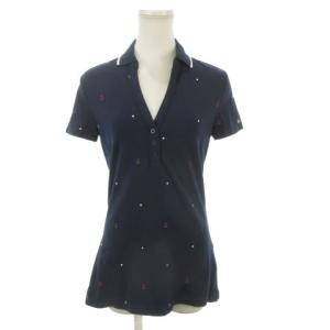 トミーヒルフィガー TOMMY HILFIGER ポロシャツ S 紺 ネイビー 半袖 Vネック 錨柄 総柄 ロゴ /MN45 ■ECA004 レディース