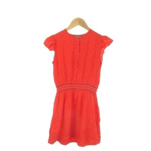 トミーヒルフィガー TOMMY HILFIGER ワンピース 子ども服（女の子用） 10 オレンジ 無地 半袖 シャーリングウエスト /AO13 ■ECA004