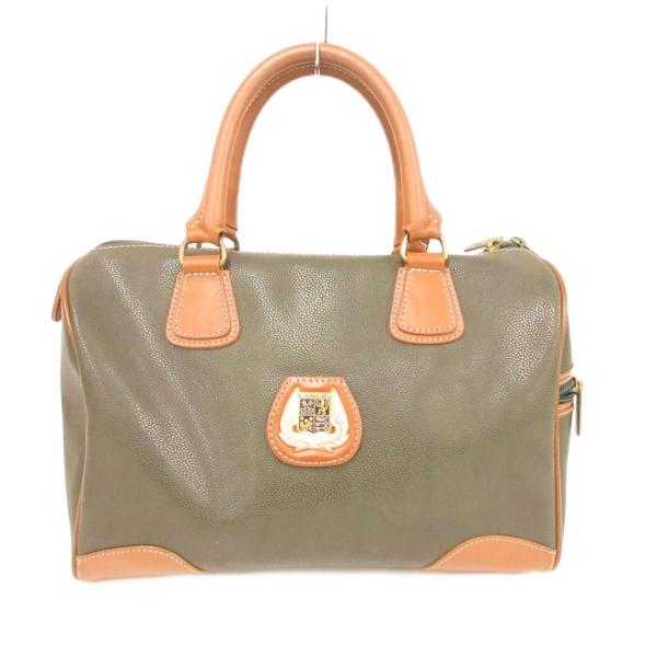 ランセル LANCEL ハンドバッグ ボストン レザー 本革 緑 グリーン エンブレム付き バイカラ...