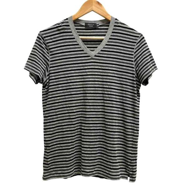 エポカ ウォモ EPOCA UOMO ボーダー Vネック Tシャツ 半袖 グレー ブラック 46 灰...