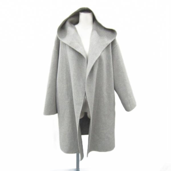 ザラ ベーシック ZARA BASIC コート ロング丈 前開き フード付き 無地 XS グレー /...