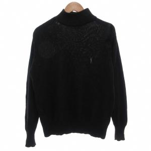 イヴサンローラン YVES SAINT LAURENT pour homme ヴィンテージ ニット セーター L モックネック ロゴ 刺繍 長袖 黒 ブラック