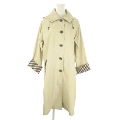 アクアスキュータム AQUASCUTUM レインコート M〜L ベージュ ステンカラー フード付き ...