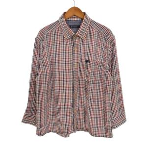 KANGOL 七分袖シャツ チェック柄 総柄 ボタンダウン フロントボタン 胸ポケット L 白 ホワイト 紺 ネイビー 赤 レッド 3130-1072