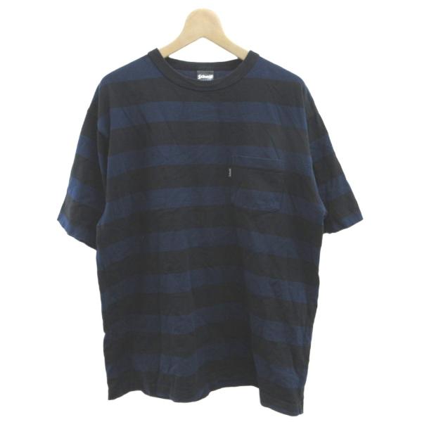ショット SCHOTT Tシャツ XL 黒 ブラック 紺 ネイビー ボーダー柄 クルーネック 半袖 ...