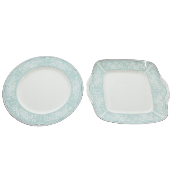 未使用品 ナルミ NARUMI おまとめ2点セット 丸皿 角皿 白 ホワイト ミントブルー 花柄 /...