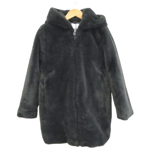 未使用品 ザラ ZARA エコファーコート 152 黒 ブラック フード付き 長袖 ジップアップ /...